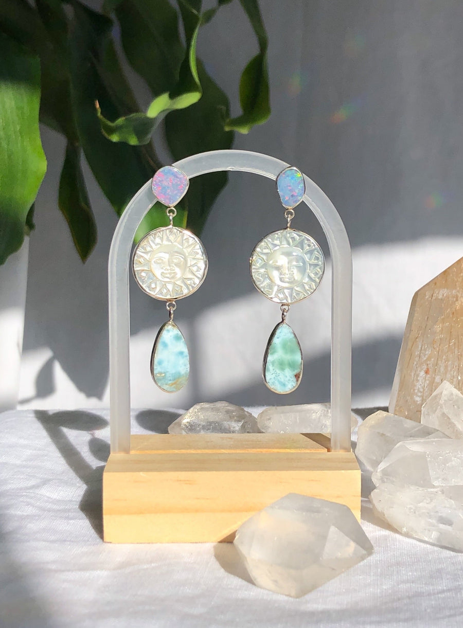 MAYA Earrings // Larimar, Opal & Mother of Pearl