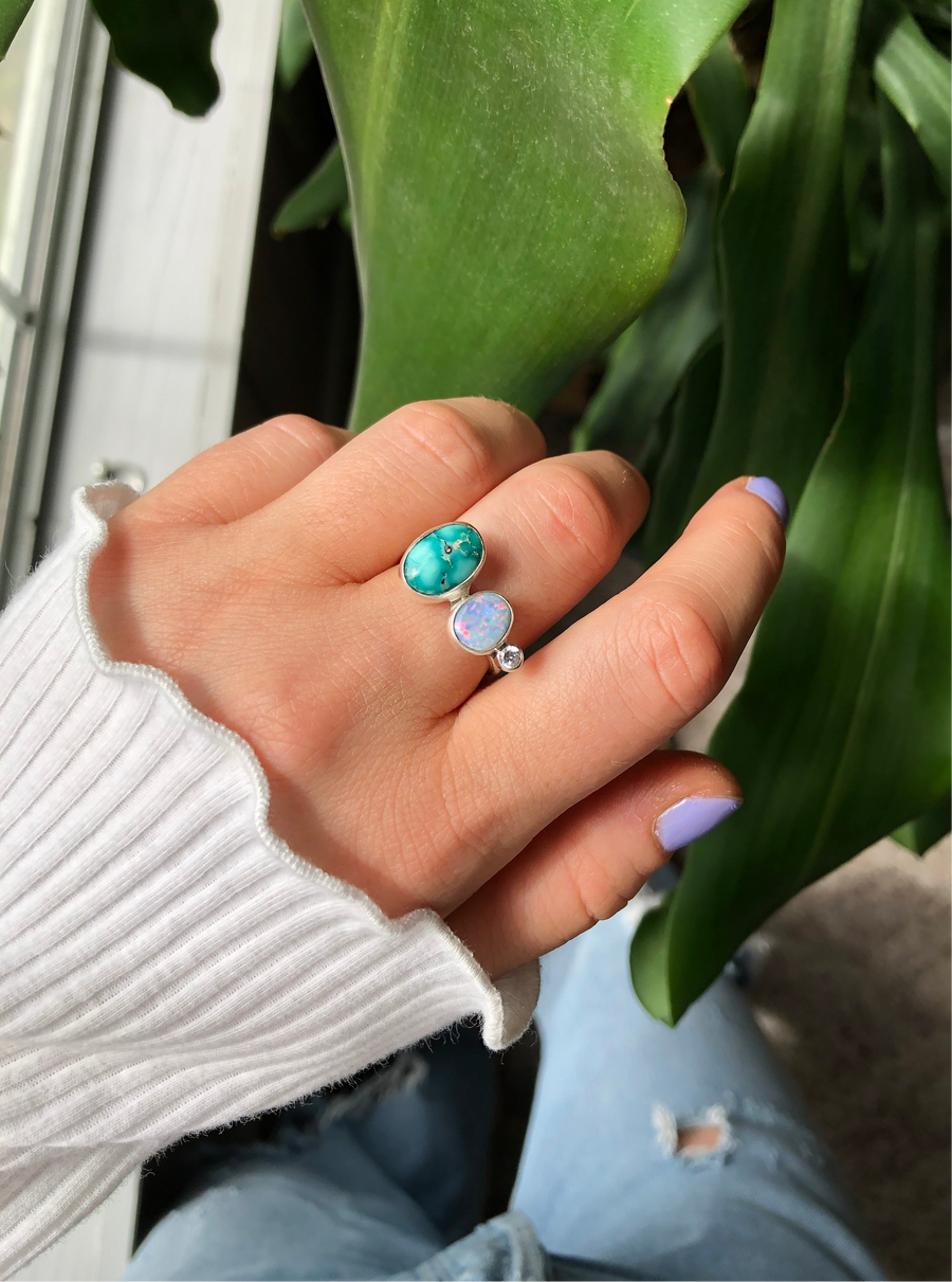 LAIKA // Size 7-7.5 Turquoise & Australian Opal Ring