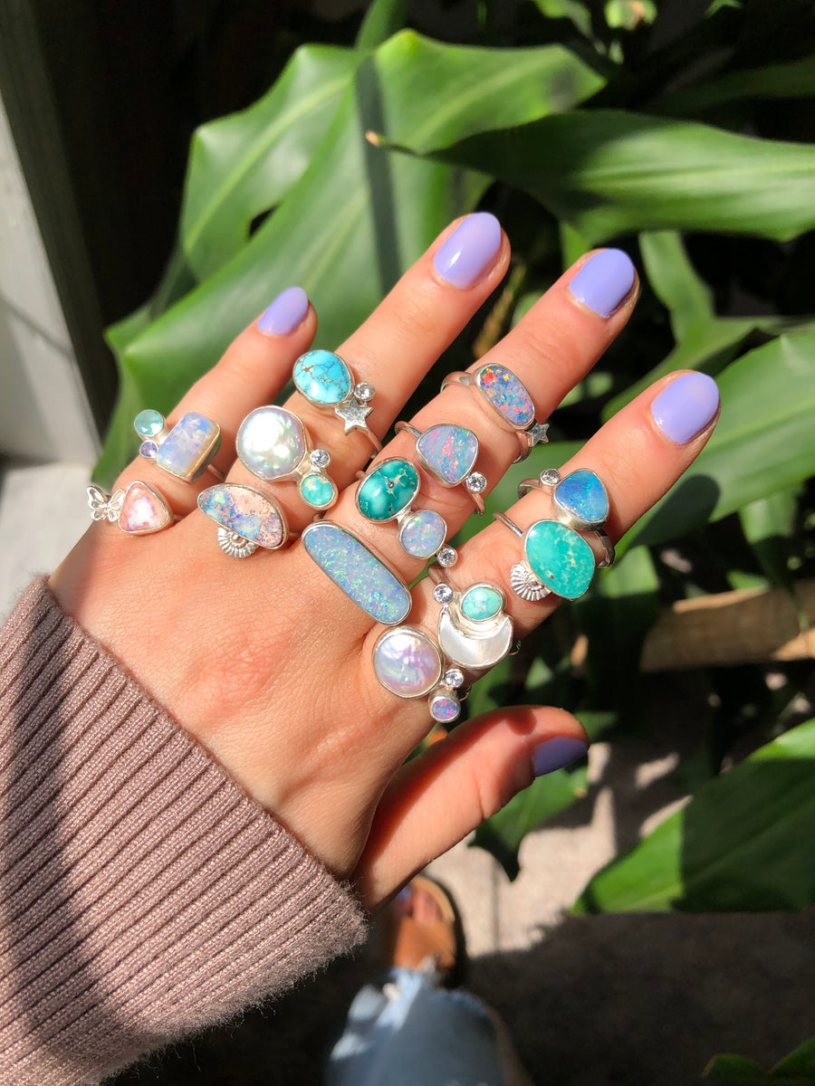 PERLA // Size 7.5-8 // Freshwater Pearl Cluster Ring // Turquoise