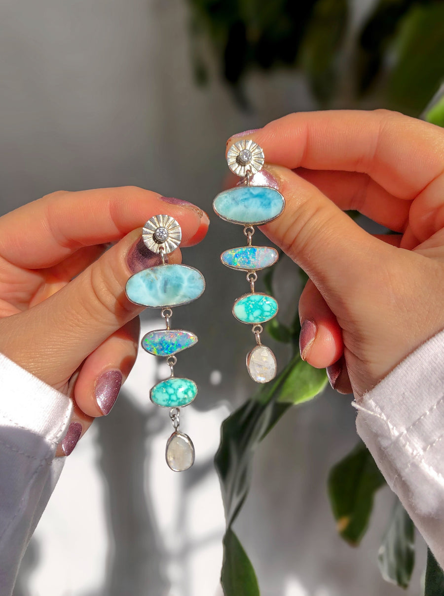AMELIA Earrings // Larimar, Opal, Moonstone & Turquoise