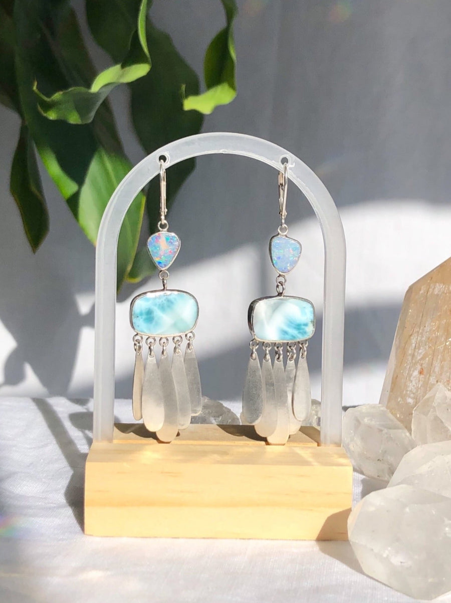 LOLA Fringe Earrings // Larimar & Opal