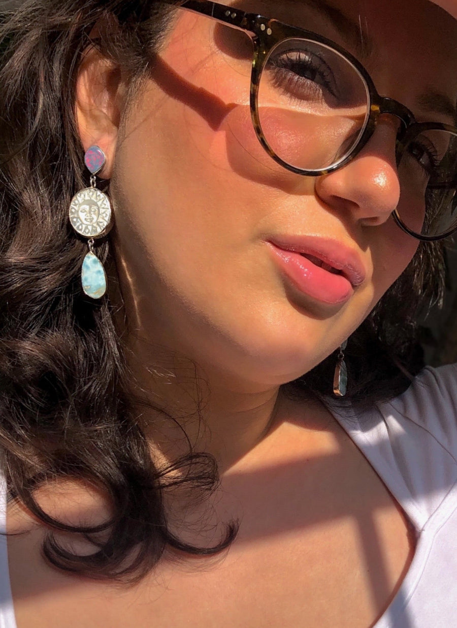 MAYA Earrings // Larimar, Opal & Mother of Pearl