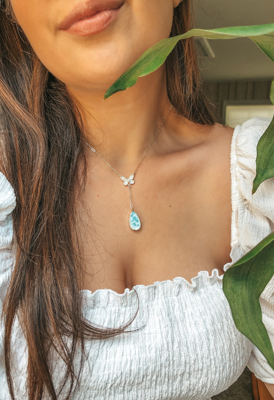 MARIPOSA Lariat Necklace // Larimar