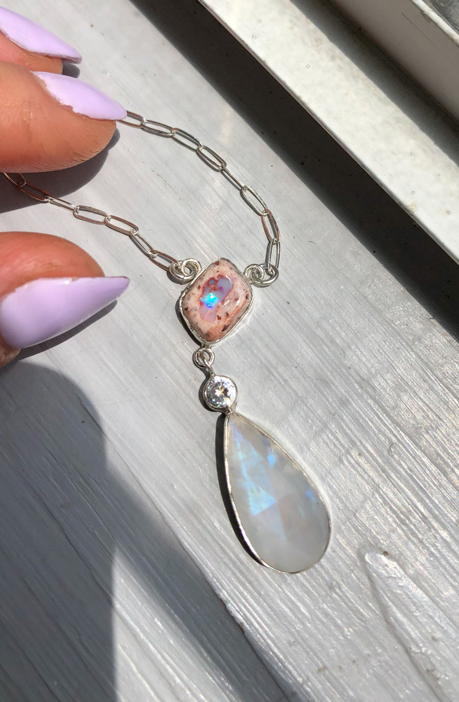 DOS Necklace // Mexican Fire Opal & Moonstone